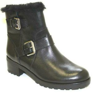 NIB Michael Kors GRETCHEN BOOTIE Sheep Fur Lining Buckle Leather Black 6.5M